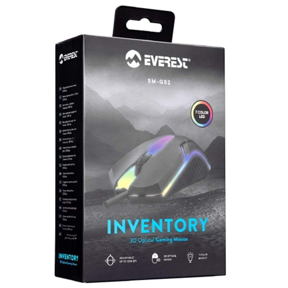 Everest Sm-G52 Inventory Usb Siyah Rgb Işık Efektli Gaming Mouse