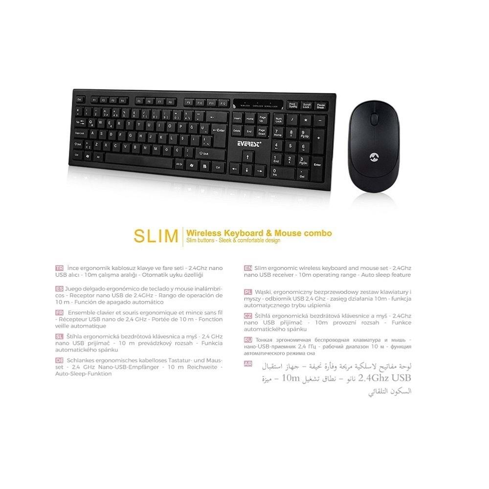 Everest KM-6121 Siyah Kablosuz Q Slim Klavye + Mouse Set