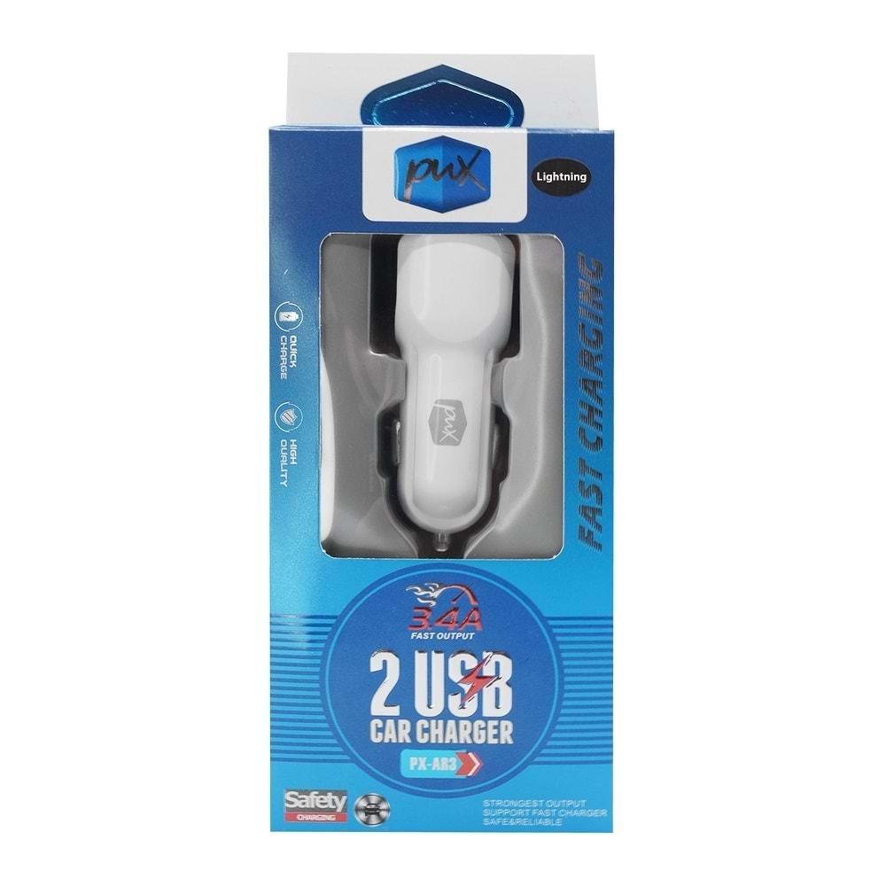 Pux PX-AR3-L 3.4a Lightning Hızlı Araç Şarj Cihazı 2usb