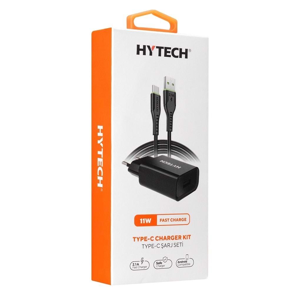 Hytech HY-XE26T Type-C Kablolu 2100MA Ev Şarj 11W+ 2,4A Siyah Şarj Adaptör Seti