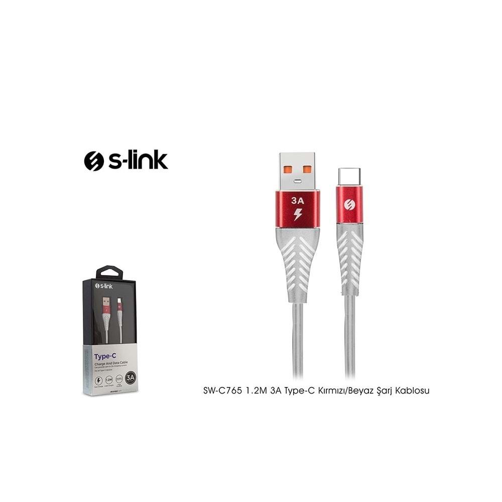 S-link Swapp SW-C765 1.2M 3A Type-C Kırmızı/Beyaz Şarj Kablosu