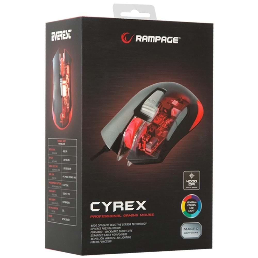 Rampage Cyrex SMX-R11 RGB Makrolu Optik Kablolu Oyuncu Mouse