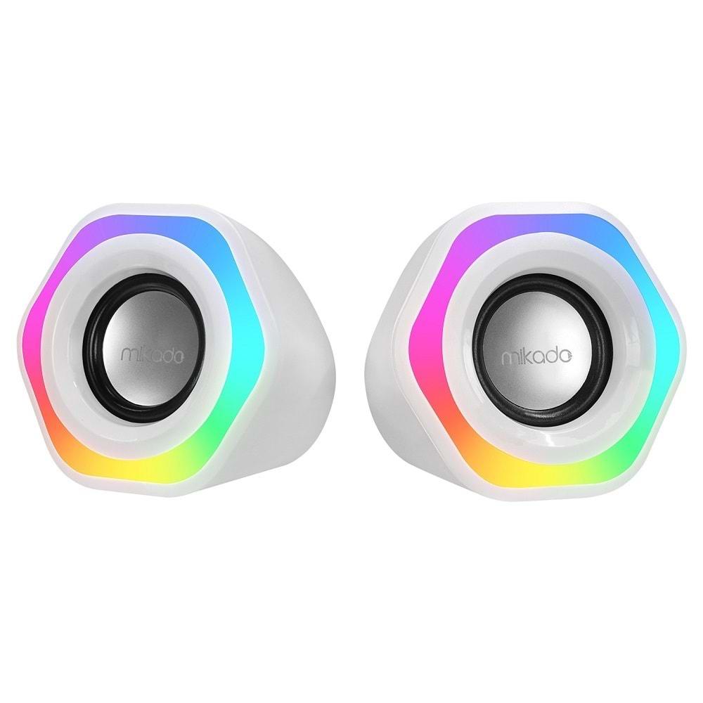 Mikado MD-176 Beyaz RGB Aydınlatmalı USB + 3.5mm Speaker