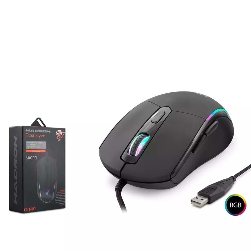Hadron Destroyer G340 Kablolu Oyuncu Mouse Rgb 6400 Dpi 150Cm Siyah