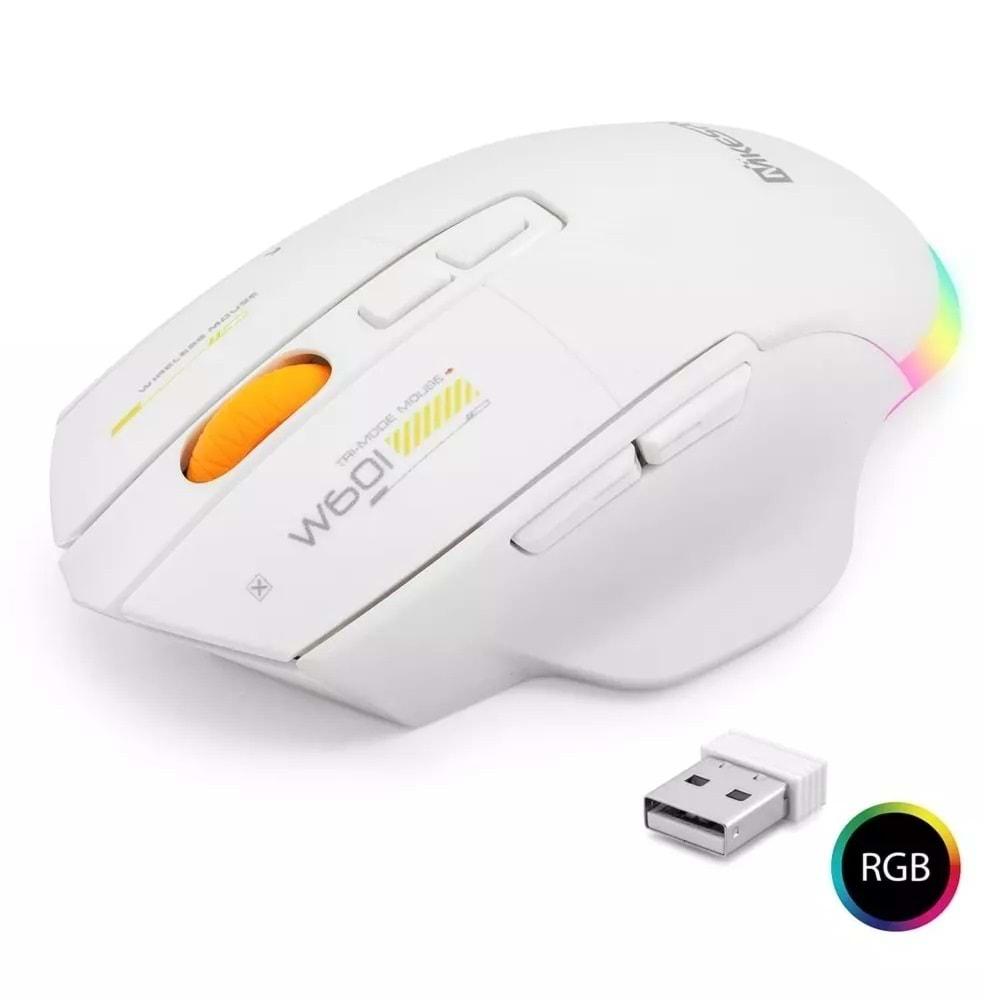 Mkespn W601W Gaming Mouse Kablosuz + Kablolu 12800 Dpi 7 Tuş Makro 1000Hz Rgb Oyuncu Mouse Beyaz