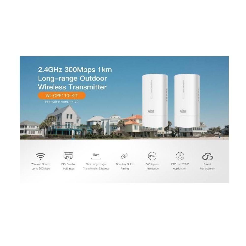 Wi-Tek WI-CPE110-KIT 8dbi 300MBPS 2.4ghz 1km Harici Access Point 2-Li Set Wireless Transmitter