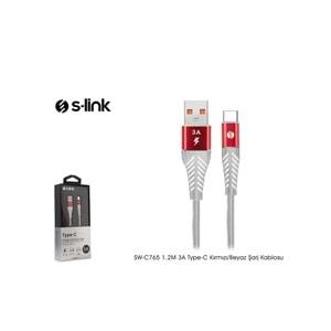 S-link Swapp SW-C765 1.2M 3A Type-C Kırmızı/Beyaz Şarj Kablosu