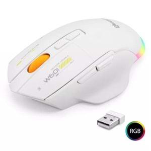 Mkespn W601W Gaming Mouse Kablosuz + Kablolu 12800 Dpi 7 Tuş Makro 1000Hz Rgb Oyuncu Mouse Beyaz