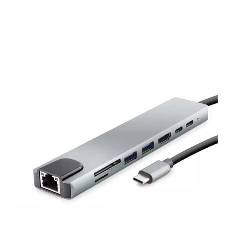 Hadron HDX7841 Tppe-C To Hdtv Hdmı 4K 30hz + 2*Type-C + 2*usb3.0 + Lan + Sd + Tf 8in1