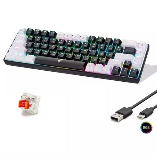 Mofan MF1703B Gaming Mekanik Klavye TRI Mod RGB Red Switch - Siyah Beyaz
