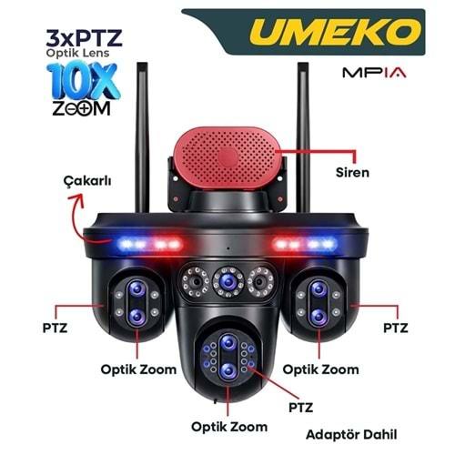 Mpia UMEKO 4 Kameralı 7 Lensli WiFi Kamera 3 PTZ 10X Optik Zoom IP66 Gece Görüş