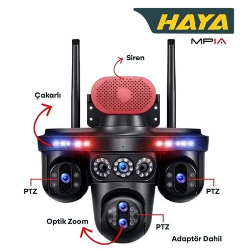 Mpia HAYA 4 Kameralı 5 Lensli WiFi Kamera 3 PTZ + 10X Optik Zoom IP66 Gece Görüş