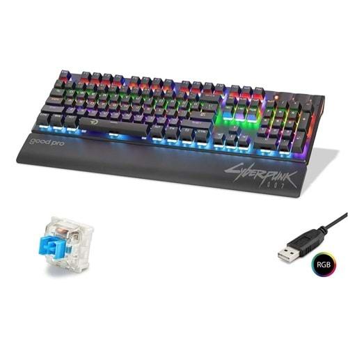 Good Pro Cyberpunk G525XB Mekanik Gaming Klavye Blue Switch Bilek Destekli RGB 104 Tuş Siyah
